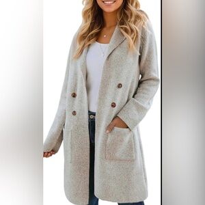 CiCiBird Women Fall Long Cardigan - beige/gray - knit Sweater - size Small